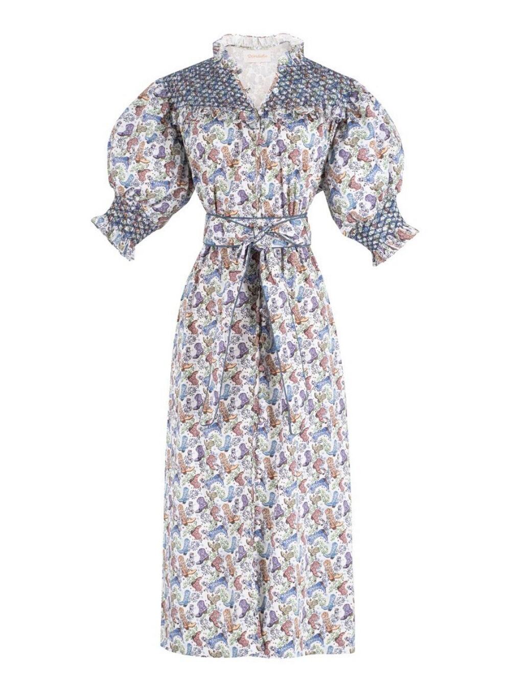 DONDOLO Gen Boot Print Button Front Belt Maxi Dress Sz M Western Novelty Cowgirl